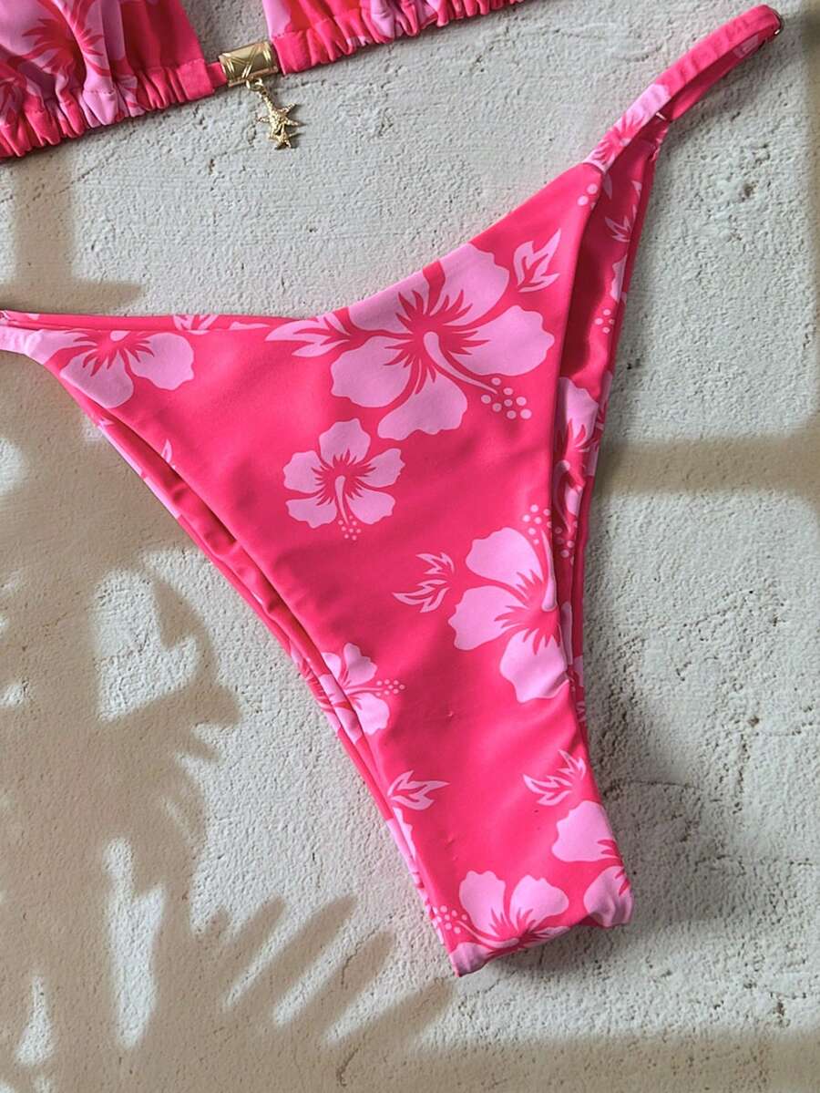 Swim Vcay Women's Tropical Print Two Pieces Bikini Set, Casual Holiday Style, Two Piece Women Sets,Valentine Outfits For Women ,Summer Vacation Outfits