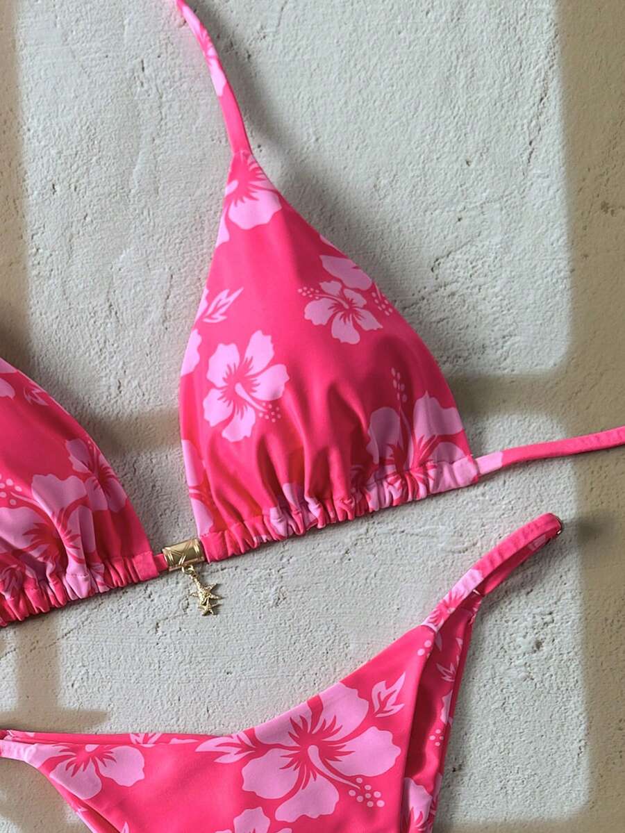 Swim Vcay Women's Tropical Print Two Pieces Bikini Set, Casual Holiday Style, Two Piece Women Sets,Valentine Outfits For Women ,Summer Vacation Outfits