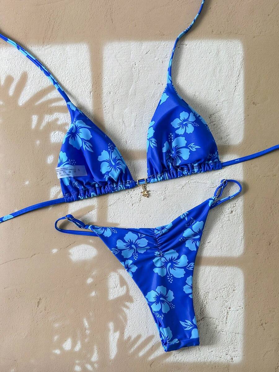 Swim Vcay Women's Tropical Print Two Pieces Bikini Set, Casual Holiday Style, Two Piece Women Sets,Valentine Outfits For Women ,Summer Vacation Outfits