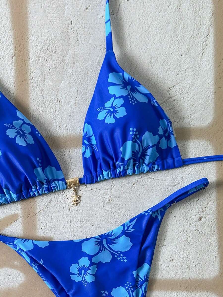 Swim Vcay Women's Tropical Print Two Pieces Bikini Set, Casual Holiday Style, Two Piece Women Sets,Valentine Outfits For Women ,Summer Vacation Outfits