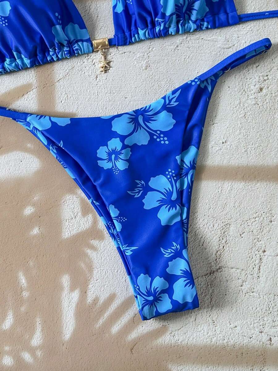 Swim Vcay Women's Tropical Print Two Pieces Bikini Set, Casual Holiday Style, Two Piece Women Sets,Valentine Outfits For Women ,Summer Vacation Outfits