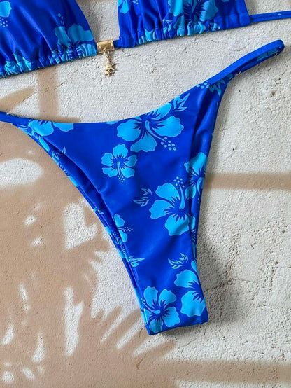 Swim Vcay Women's Tropical Print Two Pieces Bikini Set, Casual Holiday Style, Two Piece Women Sets,Valentine Outfits For Women ,Summer Vacation Outfits