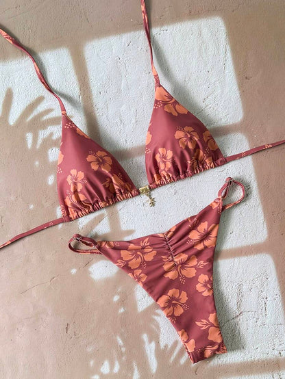 Swim Vcay Women's Tropical Print Two Pieces Bikini Set, Casual Holiday Style, Two Piece Women Sets,Valentine Outfits For Women ,Summer Vacation Outfits