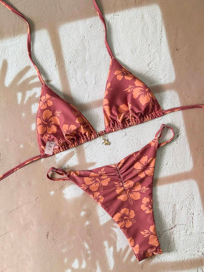 Swim Vcay Women's Tropical Print Two Pieces Bikini Set, Casual Holiday Style, Two Piece Women Sets,Valentine Outfits For Women ,Summer Vacation Outfits