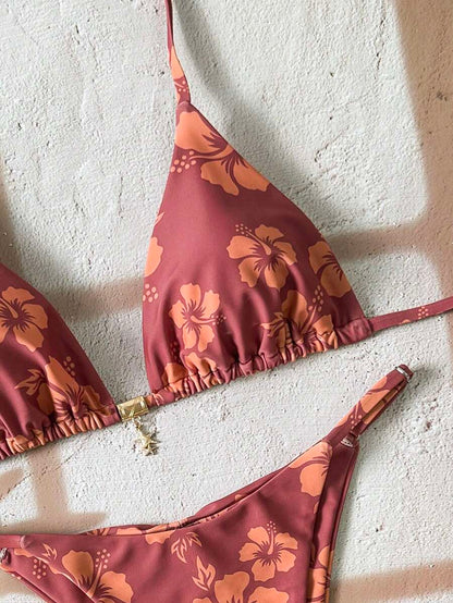 Swim Vcay Women's Tropical Print Two Pieces Bikini Set, Casual Holiday Style, Two Piece Women Sets,Valentine Outfits For Women ,Summer Vacation Outfits
