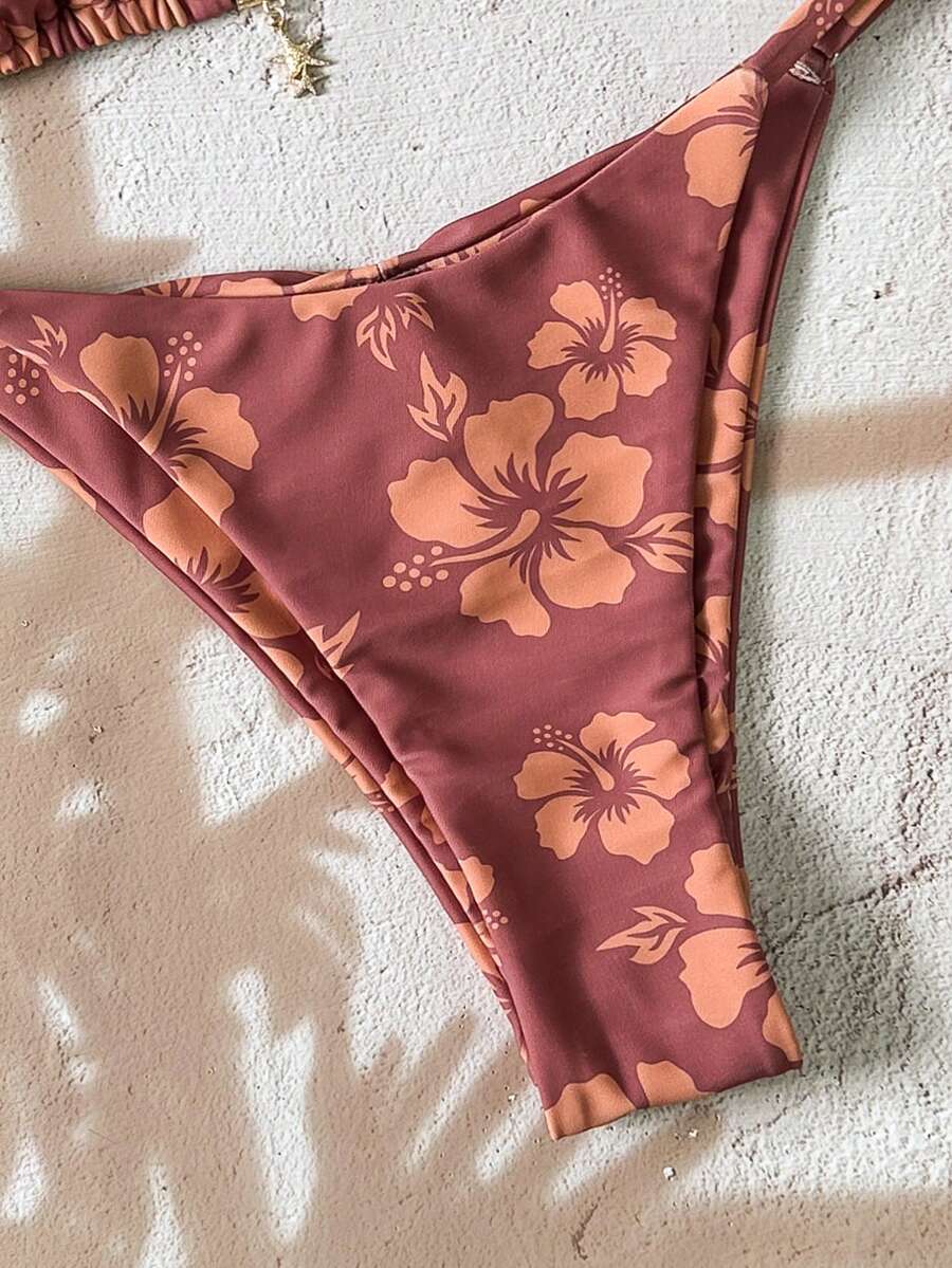 Swim Vcay Women's Tropical Print Two Pieces Bikini Set, Casual Holiday Style, Two Piece Women Sets,Valentine Outfits For Women ,Summer Vacation Outfits