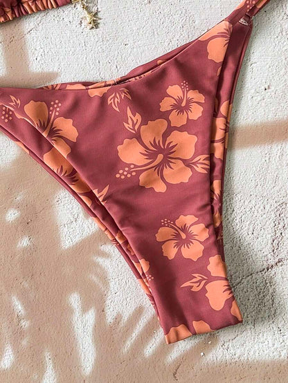 Swim Vcay Women's Tropical Print Two Pieces Bikini Set, Casual Holiday Style, Two Piece Women Sets,Valentine Outfits For Women ,Summer Vacation Outfits