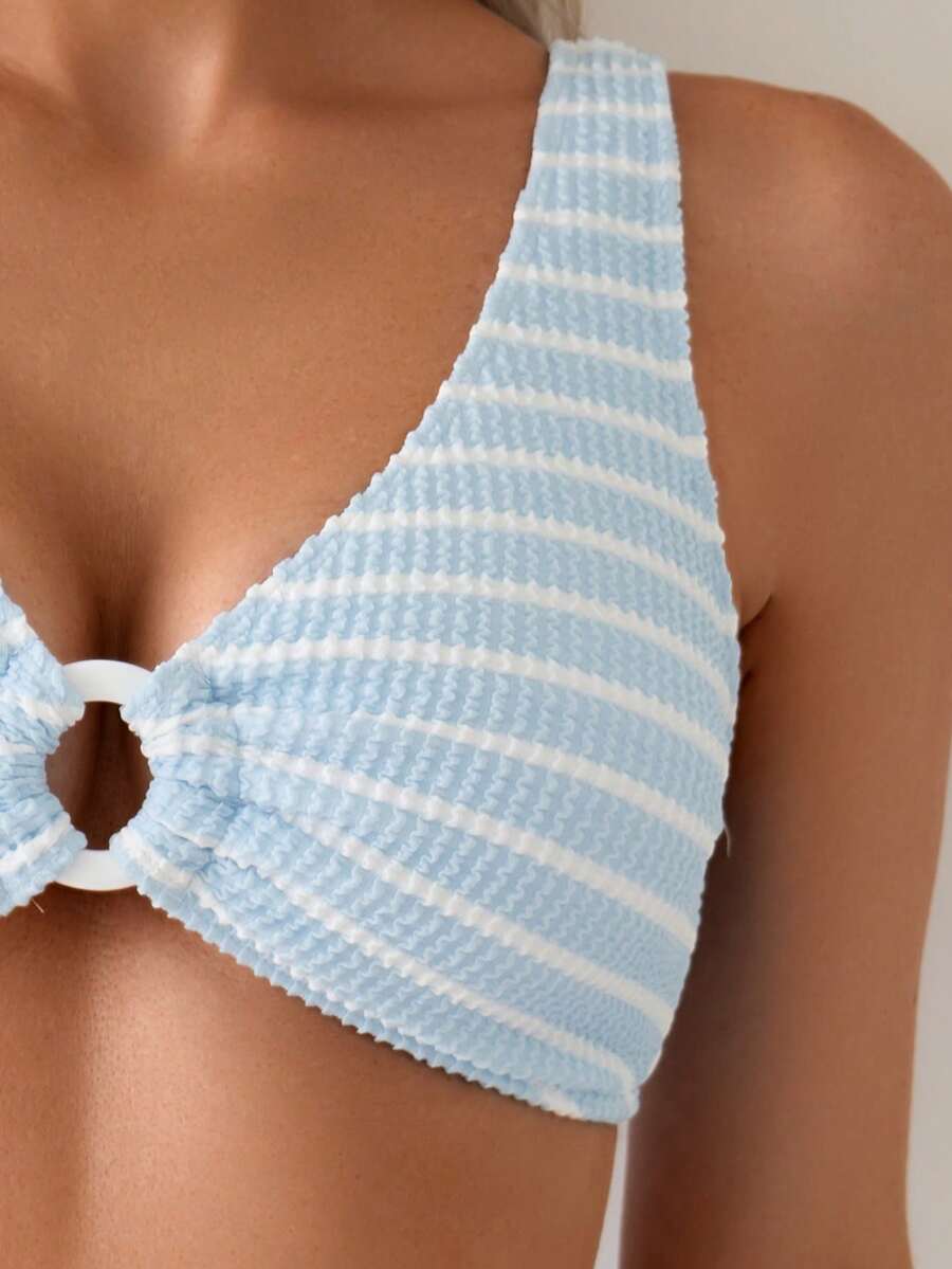 Swim Vcay Women's Summer Beach Striped Fashionable Bikini And Triangle Panty Swimwear Set, Women Vacation Outfit Sets, Beach Outfits For Woman 2 Piece