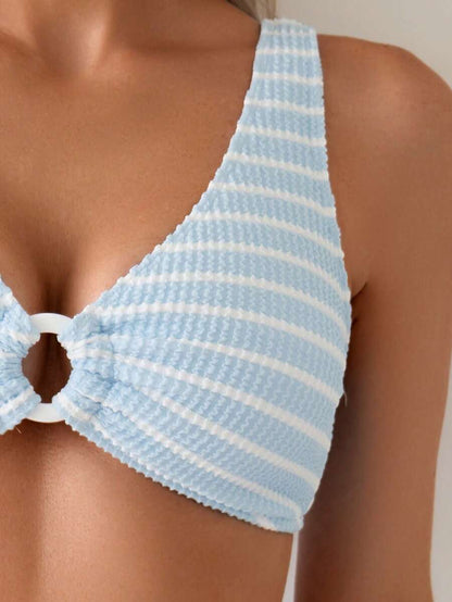 Swim Vcay Women's Summer Beach Striped Fashionable Bikini And Triangle Panty Swimwear Set, Women Vacation Outfit Sets, Beach Outfits For Woman 2 Piece