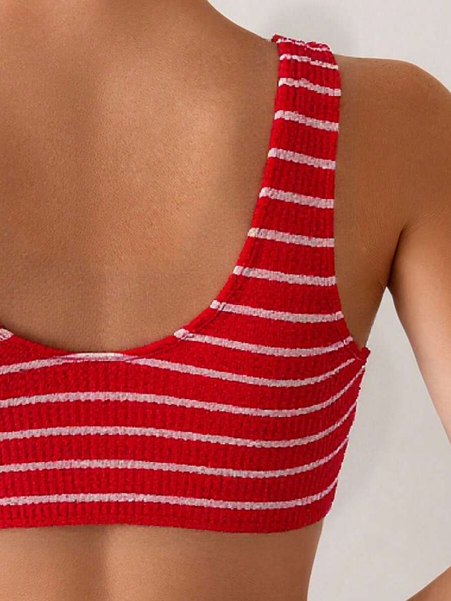 Swim Vcay Women's Summer Beach Striped Fashionable Bikini And Triangle Panty Swimwear Set, Women Vacation Outfit Sets, Beach Outfits For Woman 2 Piece