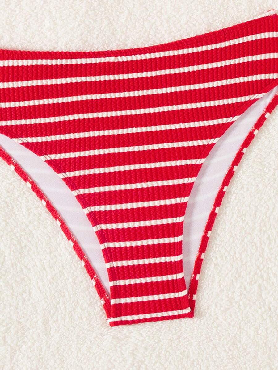 Swim Vcay Women's Summer Beach Striped Fashionable Bikini And Triangle Panty Swimwear Set, Women Vacation Outfit Sets, Beach Outfits For Woman 2 Piece