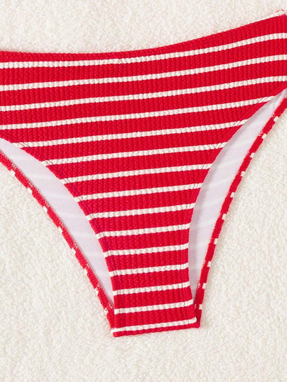 Swim Vcay Women's Summer Beach Striped Fashionable Bikini And Triangle Panty Swimwear Set, Women Vacation Outfit Sets, Beach Outfits For Woman 2 Piece