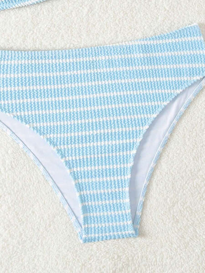 Swim Vcay Women's Summer Beach Striped Fashionable Bikini And Triangle Panty Swimwear Set, Women Vacation Outfit Sets, Beach Outfits For Woman 2 Piece