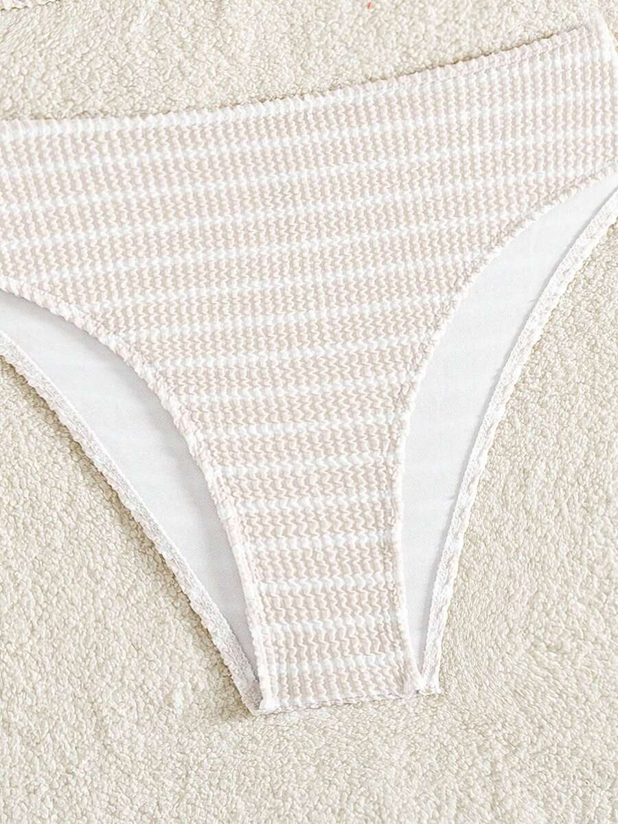 Swim Vcay Women's Summer Beach Striped Fashionable Bikini And Triangle Panty Swimwear Set, Women Vacation Outfit Sets, Beach Outfits For Woman 2 Piece