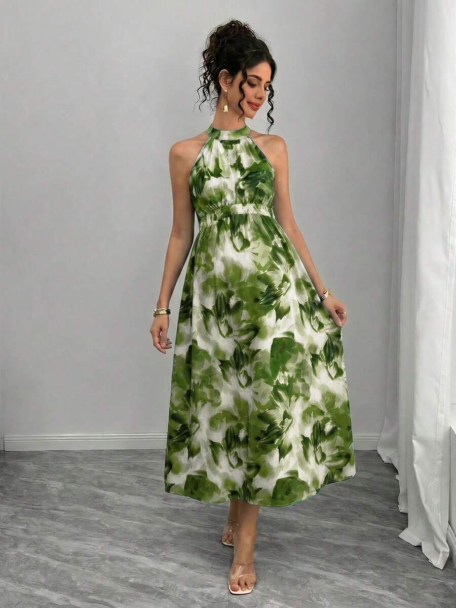 Teal Maternity Halter Waist Tie Dress Holiday Maternity Photoshoot Pregnant Summer Elegant