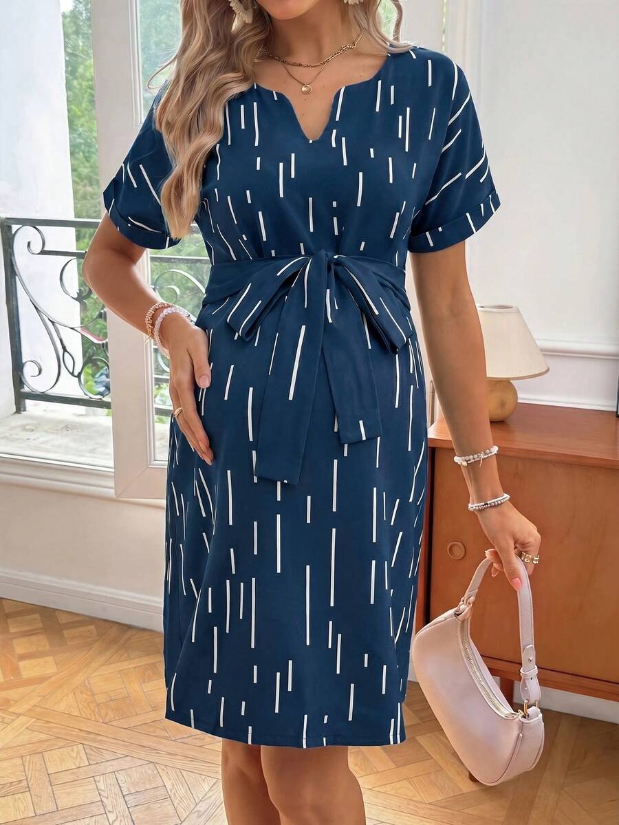Maternity Casual V-Neck Short Sleeve Dress