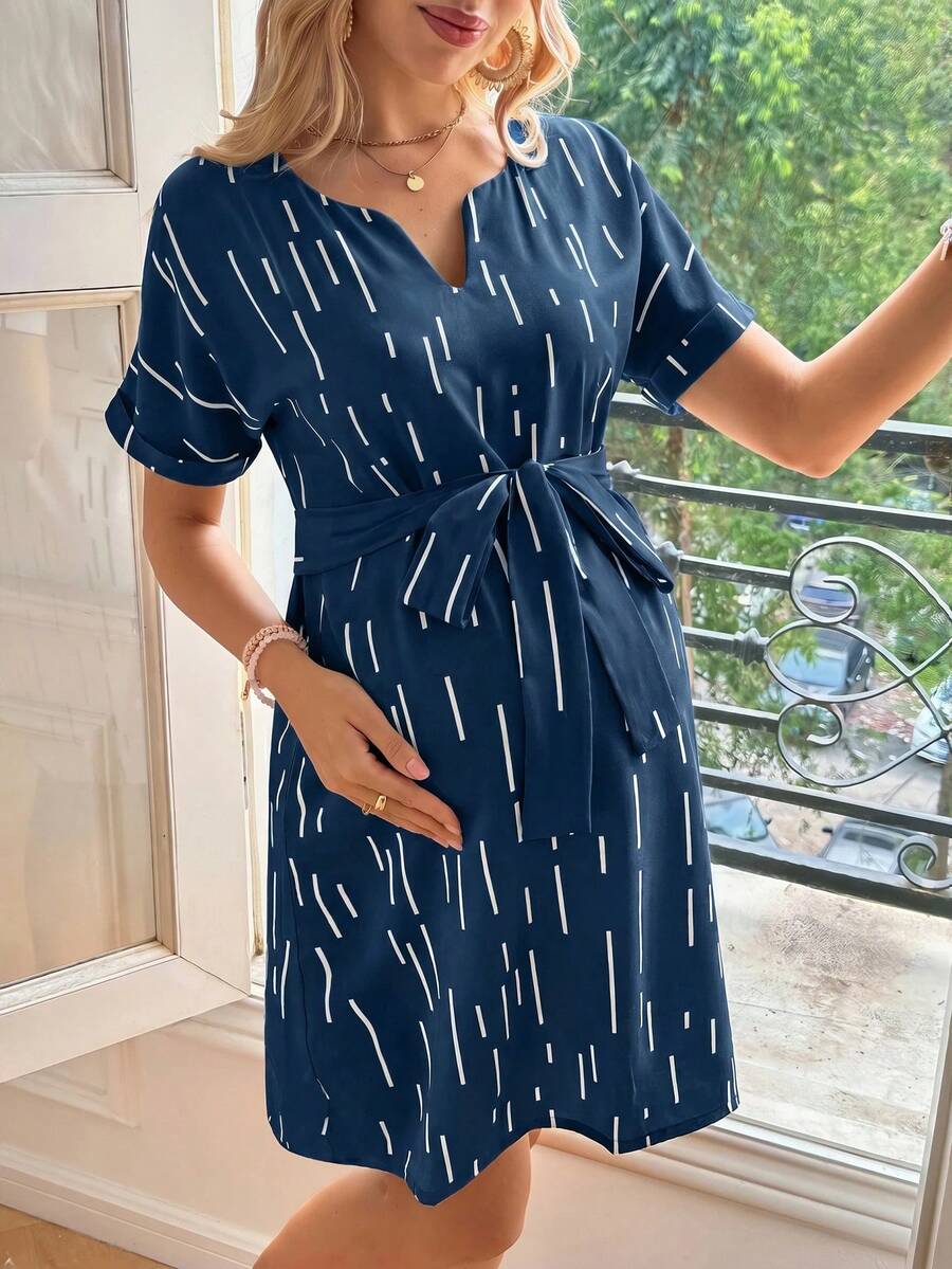 Maternity Casual V-Neck Short Sleeve Dress