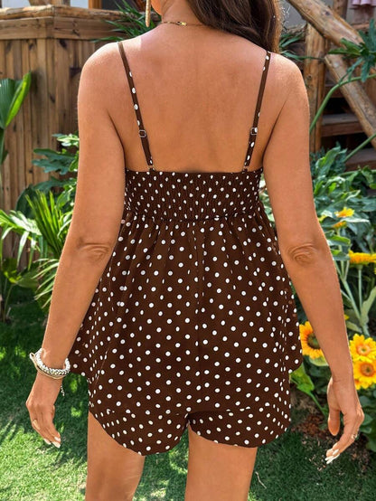 Maternity Polka Dot Print Camisole And Adjustable Waist Shorts Casual 2 Pieces Set